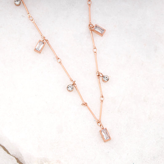 rose gold plated hanging diamond necklace