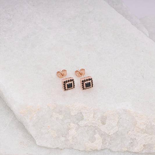 BLACK SQUARE ROSE GOLD STUDE