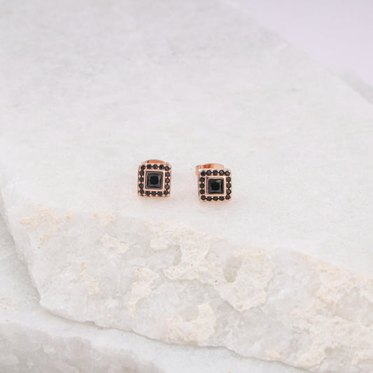 BLACK SQUARE ROSE GOLD STUDE