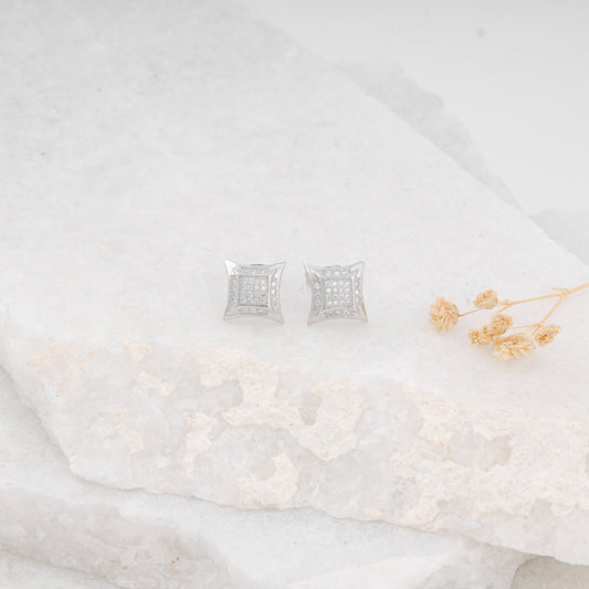 Sparkling CZ platinum plated square Ear stud