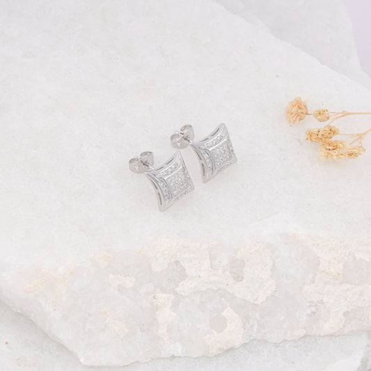 Sparkling CZ platinum plated square Ear stud