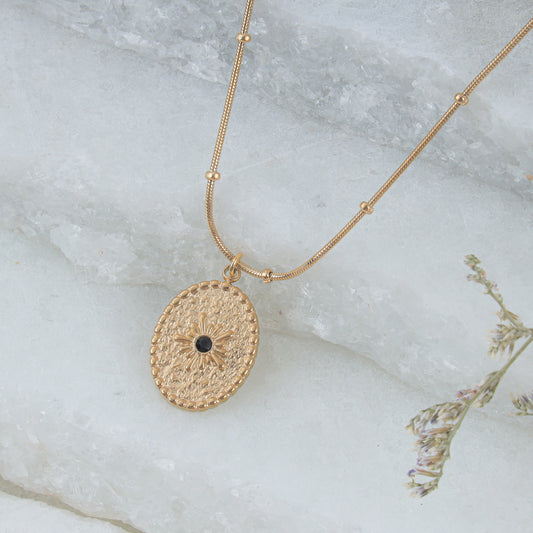 GOLD PLATED CARVING OVEL NECKLACE