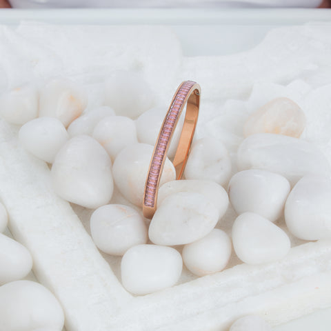 18KT ROSE GOLD PLATED WITH PINK BAGUETTE ZIRCON STONE CHANNEL SETTING BRACELET