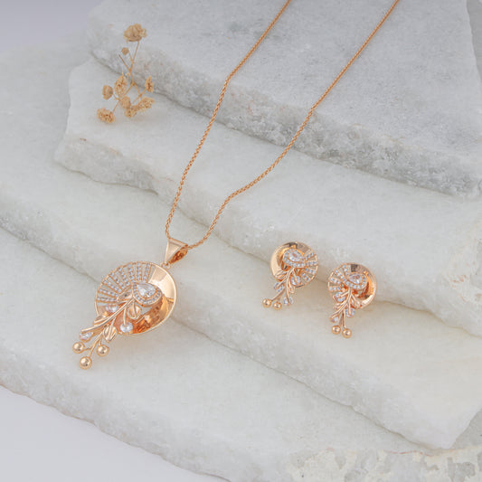 18K ROSE GOLD PLATED ROUND SHAPE PENDANT SET WITH 18" CHAIN