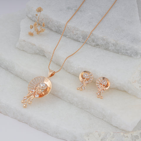 18K ROSE GOLD PLATED ROUND SHAPE PENDANT SET WITH 18" CHAIN