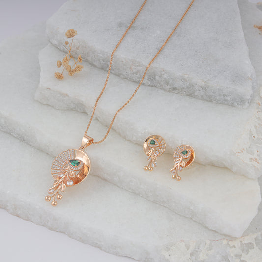 18K ROSE GOLD PLATED ROUND SHAPE PENDANT SET WITH CHAIN