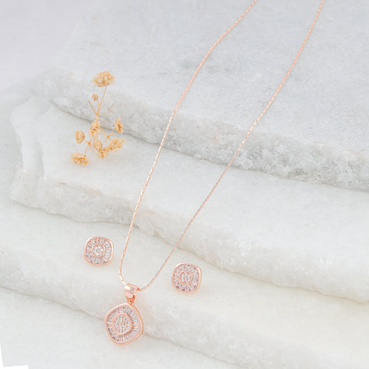 18K ROSE GOLD PLATED CHOKI DIAMOND,SQUARE SHAPE PENDANT SET WITH 18"ADJUSTABLE CHAIN