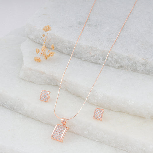 18K ROSE GOLD PLATED RECTANGLE SHAPE DELICATE PENDANT SET WITH 18"ADJUSTABLE CHAIN