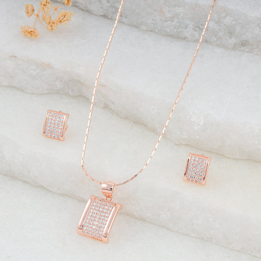 18K ROSE GOLD PLATED RECTANGLE SHAPE DELICATE PENDANT SET WITH 18"ADJUSTABLE CHAIN