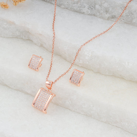 18K ROSE GOLD PLATED RECTANGLE SHAPE CZ DIAMOND WITH 18" ADJUSTABLE CHAIN