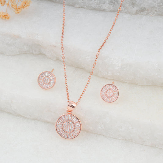 18K ROSE GOLD PLATED ROUND SHAPE CHOKI DIAMOND PENDANT SET WITH 18" CHAIN