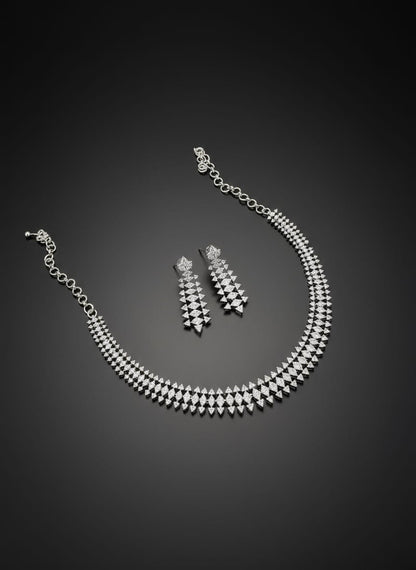 Silver Triad American Diamond AD Necklace Set
