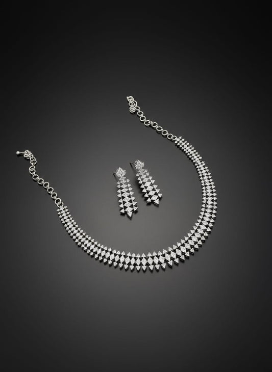 Silver Triad American Diamond AD Necklace Set