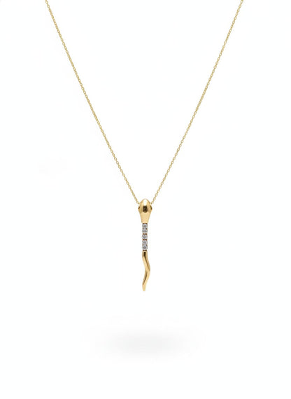 Gold Tone Snake Pendent Necklace With Crystal stone