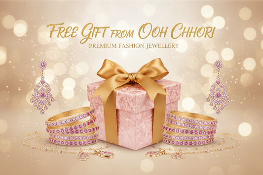 Promotional graphic for Ooh Chhori premium fashion jewellery showing a gift box  'FREE GIFT FROM OOH CHHORI PREMIUM FASHION JEWELLERY'.