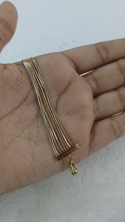 Stainless Steel Tricolor Strand Bracelet – Rose Gold, Silver & Gold