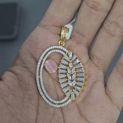 Pink Quartz Oval Cluster AD Pendant Set