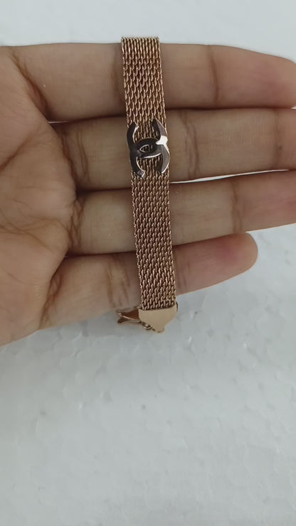 Rose Gold-Tone SS Mesh Bracelet with CC Charm