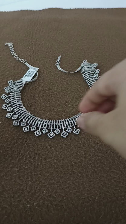 Ziva Grid – Rhodium-Plated American Diamond Statement Necklace Set