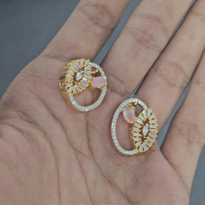 Pink Quartz Oval Cluster AD Pendant Set