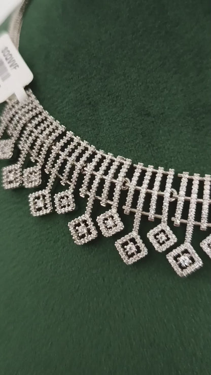 Ziva Grid – Rhodium-Plated American Diamond Statement Necklace Set