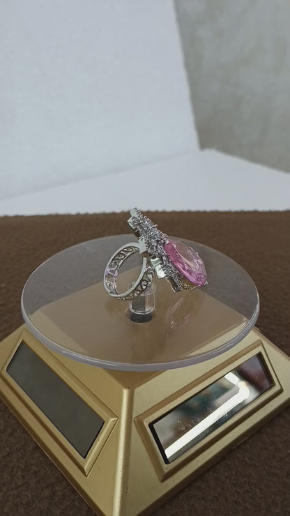 Enchanting Gemstone, AD Studded Adjustable Ring - Platinum Plated