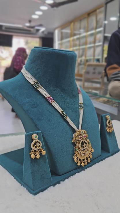 Antique multi colour stone gold plated pendant set