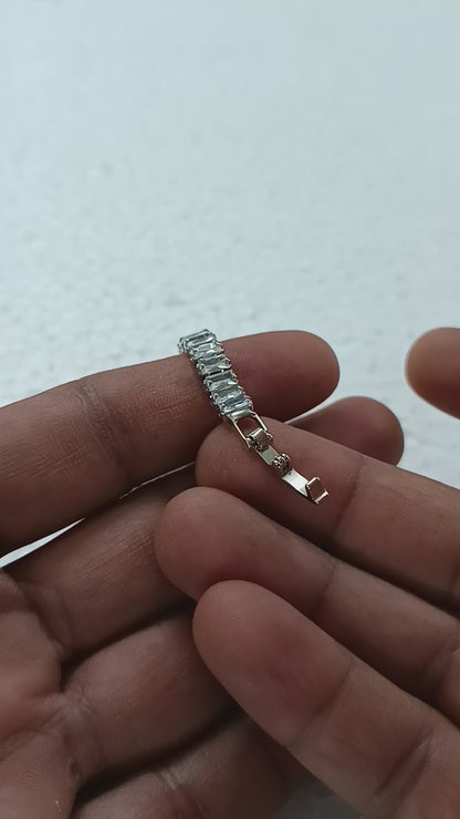 Elegant Silver-Toned Baguette Cut Crystal Tennis Bracelet