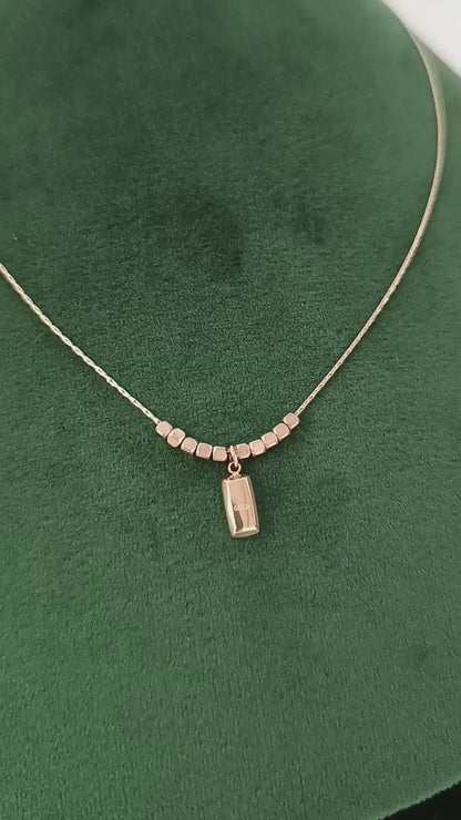 Rose Gold Brick Bead Necklace | Stainless Steel | Dainty Modern Chain
