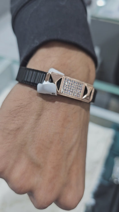 Black Flex Bracelet with Rose Gold Diamond Panel