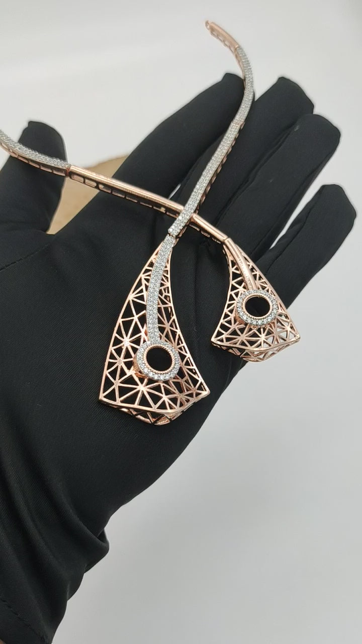 18K ROSE GOLD PLATED NACKLACE WITH WEB CONCEPT AND CZ DIAMOND