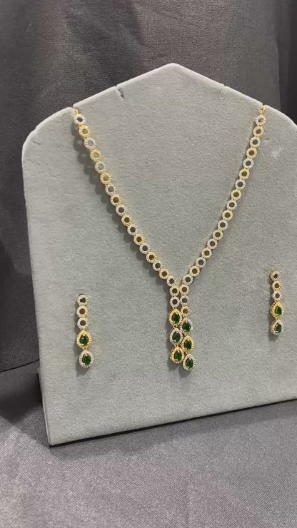 Green Empress Sparkle AD Necklace Set