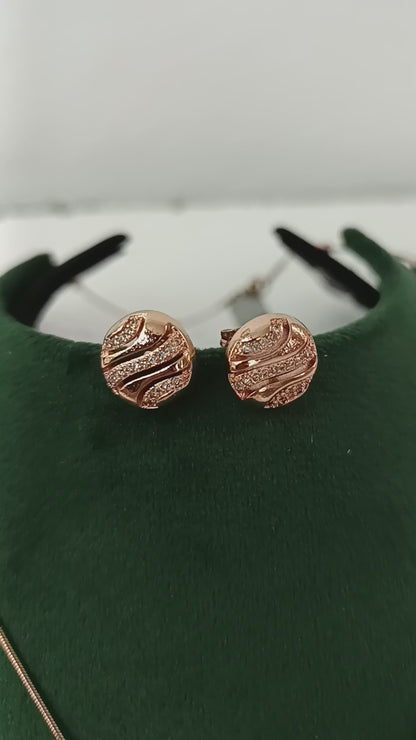 Round Delicate Pendant Rose Gold Necklace Set with Stud Earrings