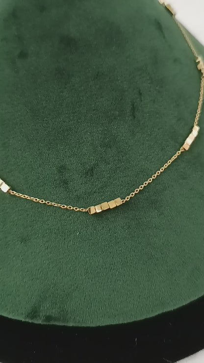 Geometric Cube Beads Gold Necklace | Minimalist Everyday Wea
