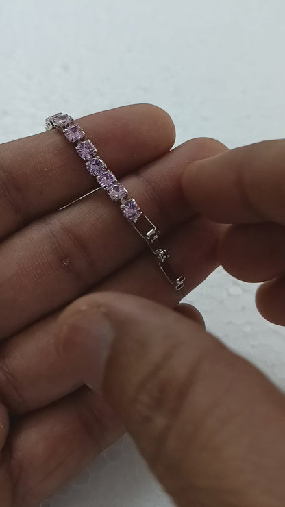 Baby Pink Sparkle Tennis Bracelet – Silver-Plated with Violet Cubic Zirconia