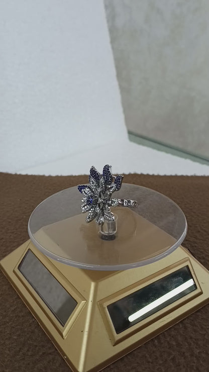 Radiant Ruby Bloom Adjustable Ring - Platinum Plated