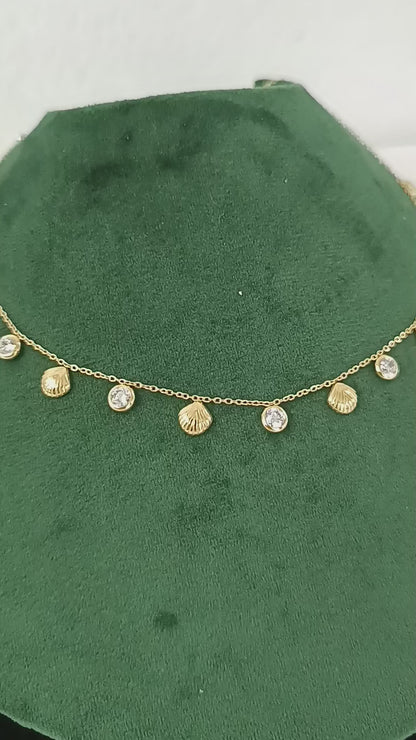 Shell & Sparkle Drop Necklace – Gold Finish | Stainless Steel