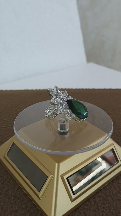 Enchanting Gemstone, AD Studded Adjustable Ring - Platinum Plated