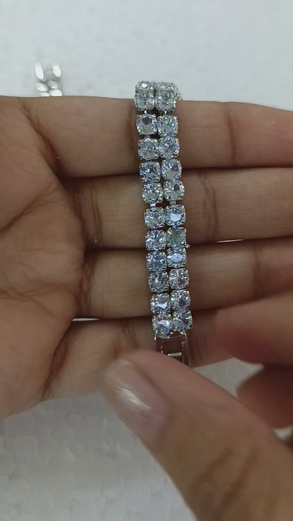 Double-Row Crystal Tennis Bracelet | Silver finish