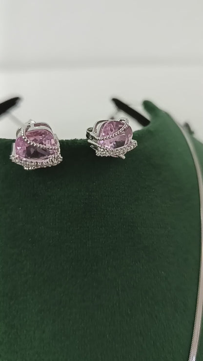 Silver Finish AD Perpal Dezzal Pendant Set with Chain & Ear Tops