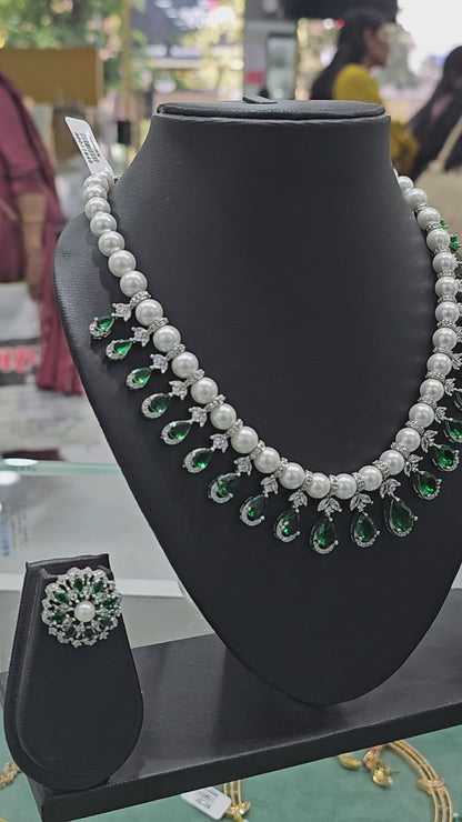 AD white moti Ruby or green dimond set