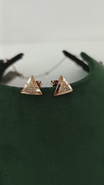 Triangle Design Rose Gold AD Necklace Set with Ear Tops