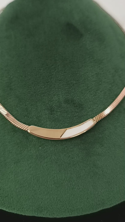 Gloss Finish Two-Tone MOP Inlay Choker | Stainless Steel Necklace