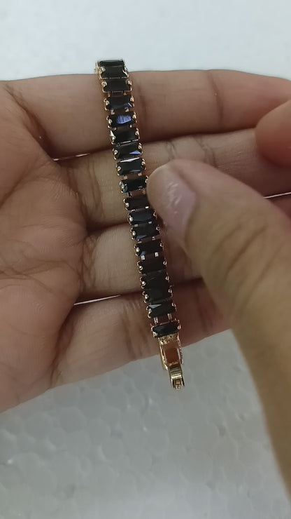 Noir Luxe Baguette Tennis Bracelet – Gold-Plated with Jet Black Stones