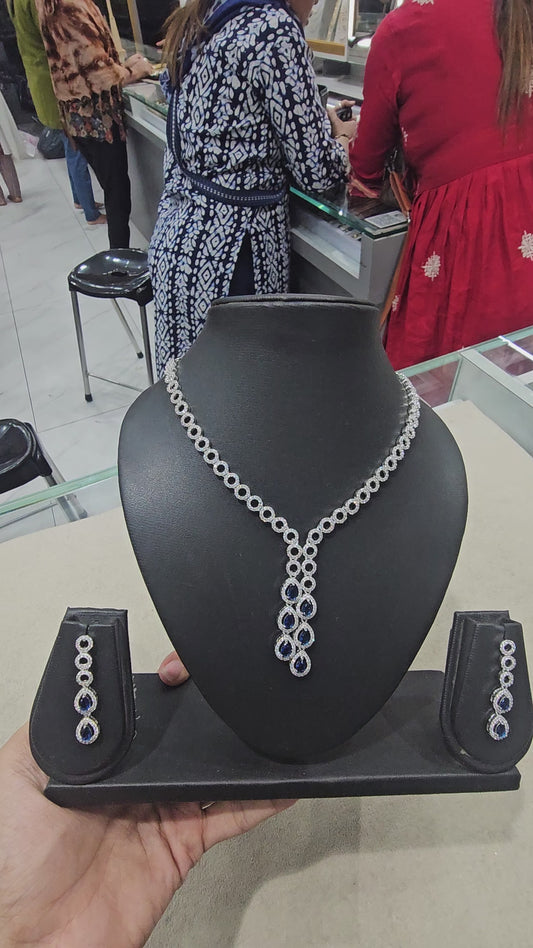 Royal Sapphire Halo Necklace Set