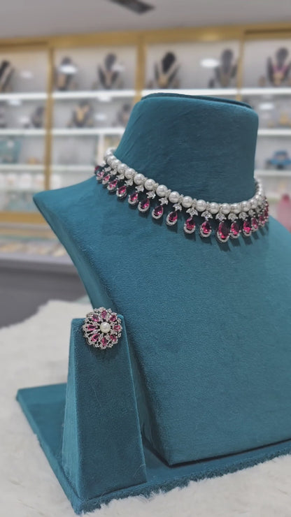 AD white moti Ruby or green dimond set