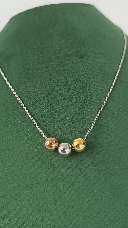 Tricolor Bead Necklace | Stainless Steel | Gold, Rose Gold & Silver Tones
