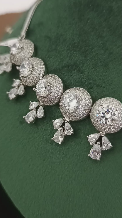 Celestial Glow – Premium Rhodium-Plated American Diamond Necklace Set