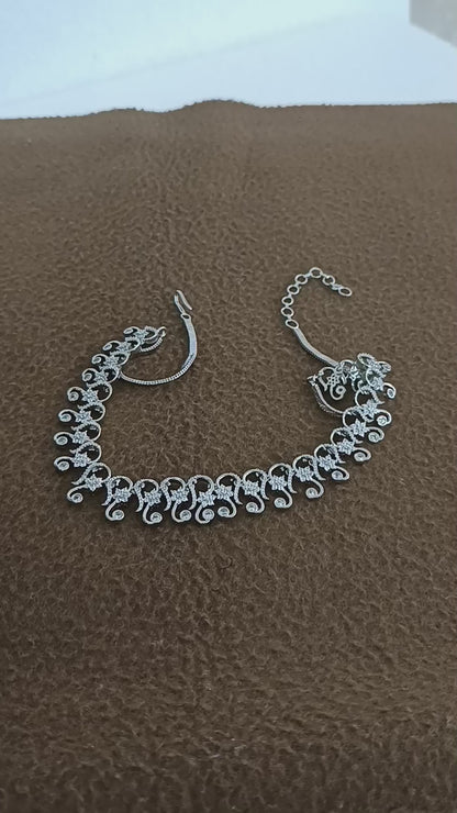 "Rhodium Brilliance: American Diamond Swirl Necklace Set"