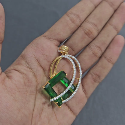 Emerald Baguette Abstract AD Pendant Set